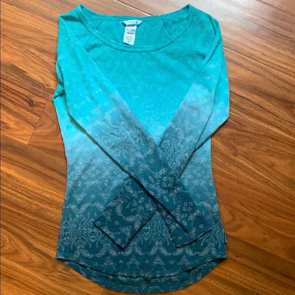 Jockey teal and white thermal long slv